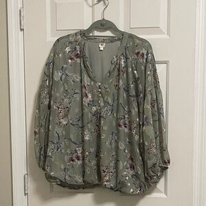 Chic Floral Button-Down Blouse - Olive